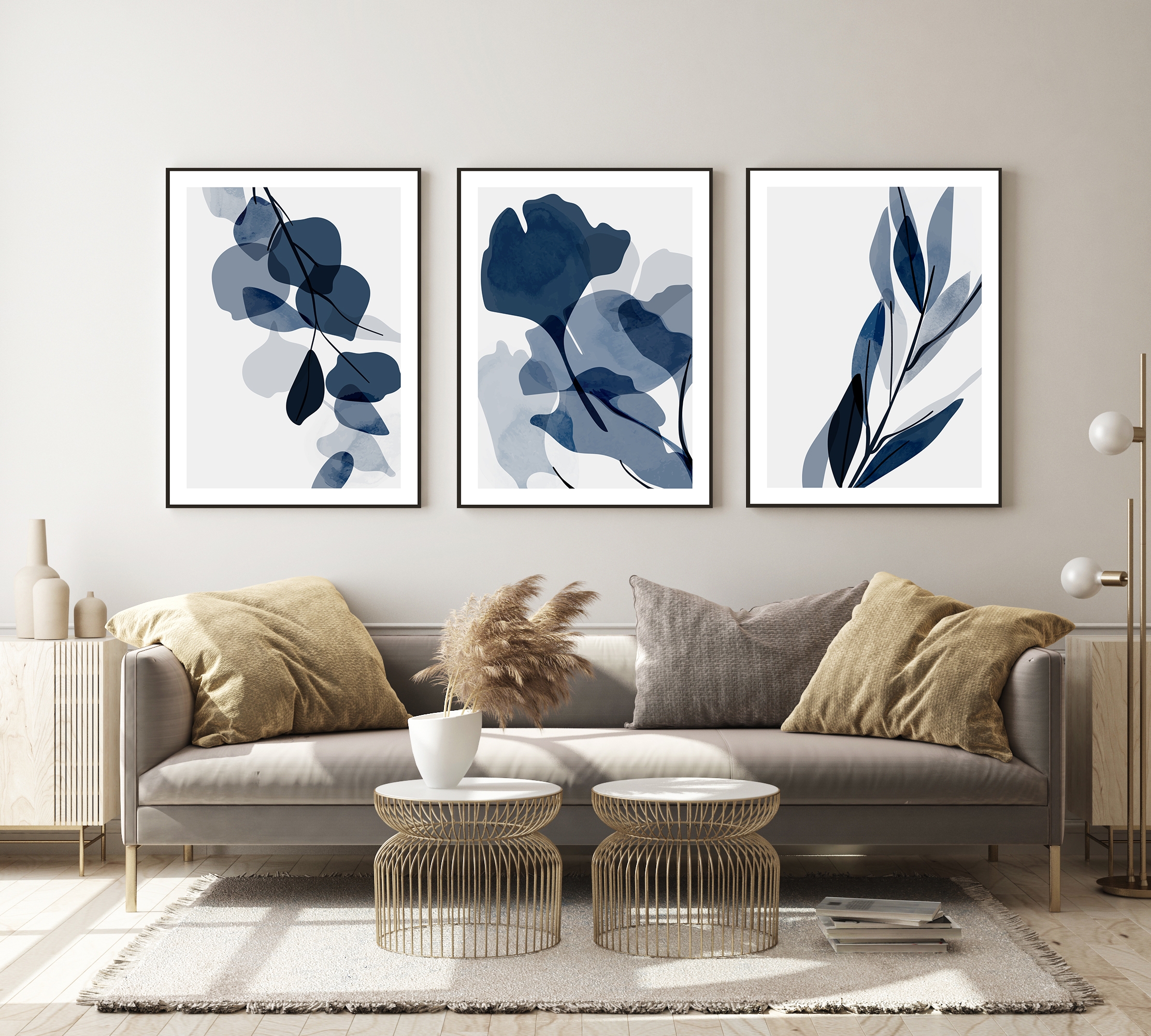 Affischer - Modern konst / Blå blommor / Set med 3
