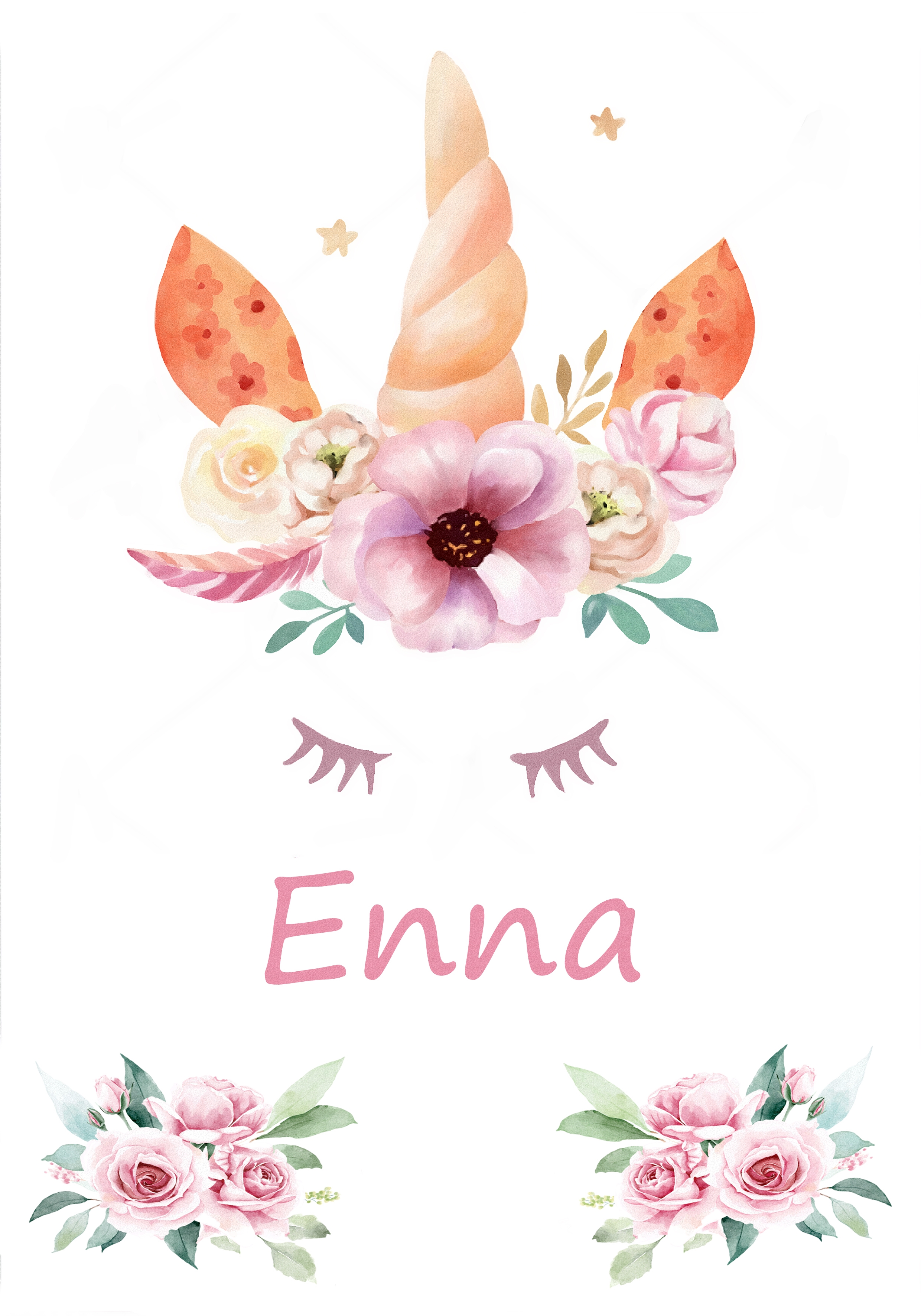 Affisch - Enhörning / Personlig / Rosa