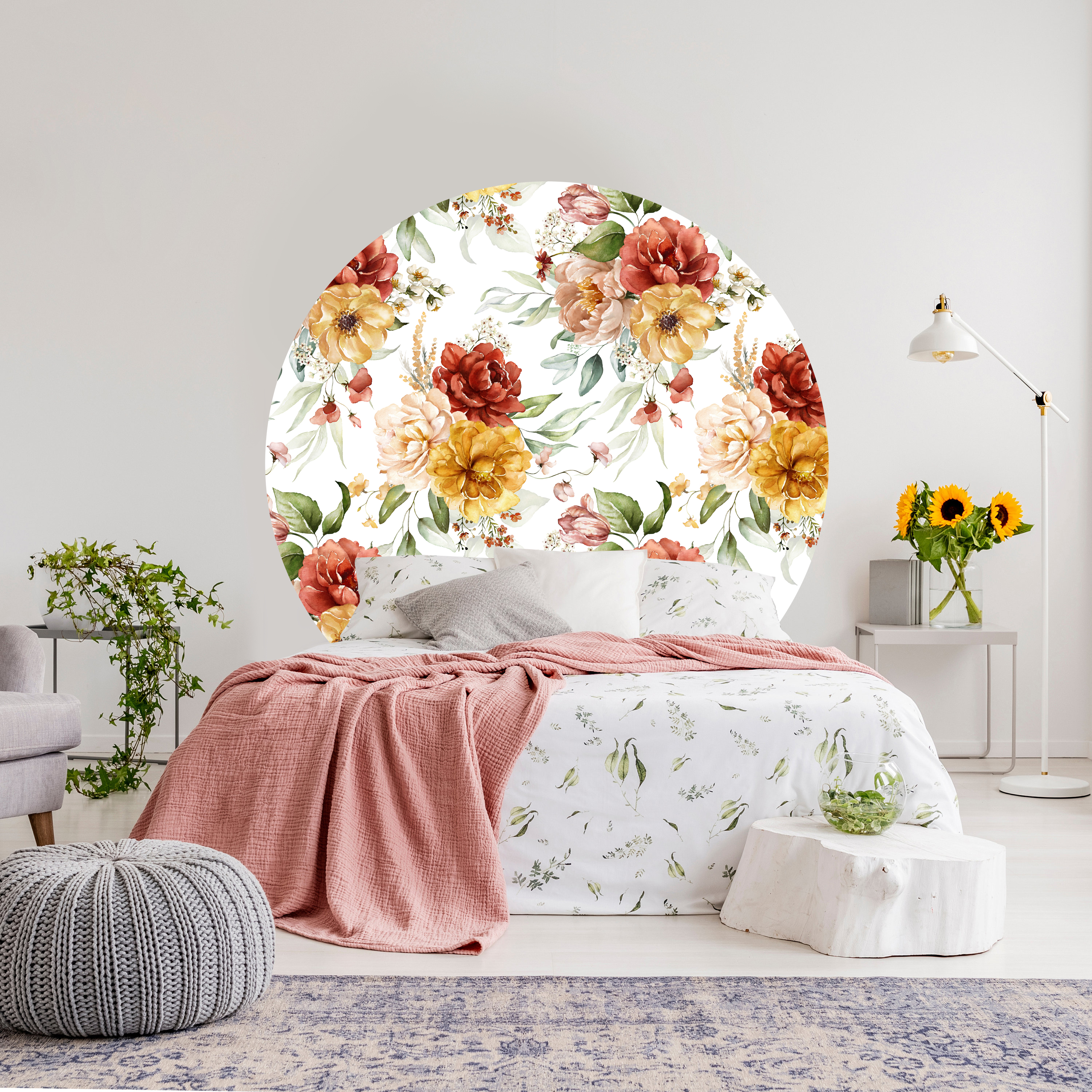 Väggklistermärken - Trefärgat blommönster / Cirkel