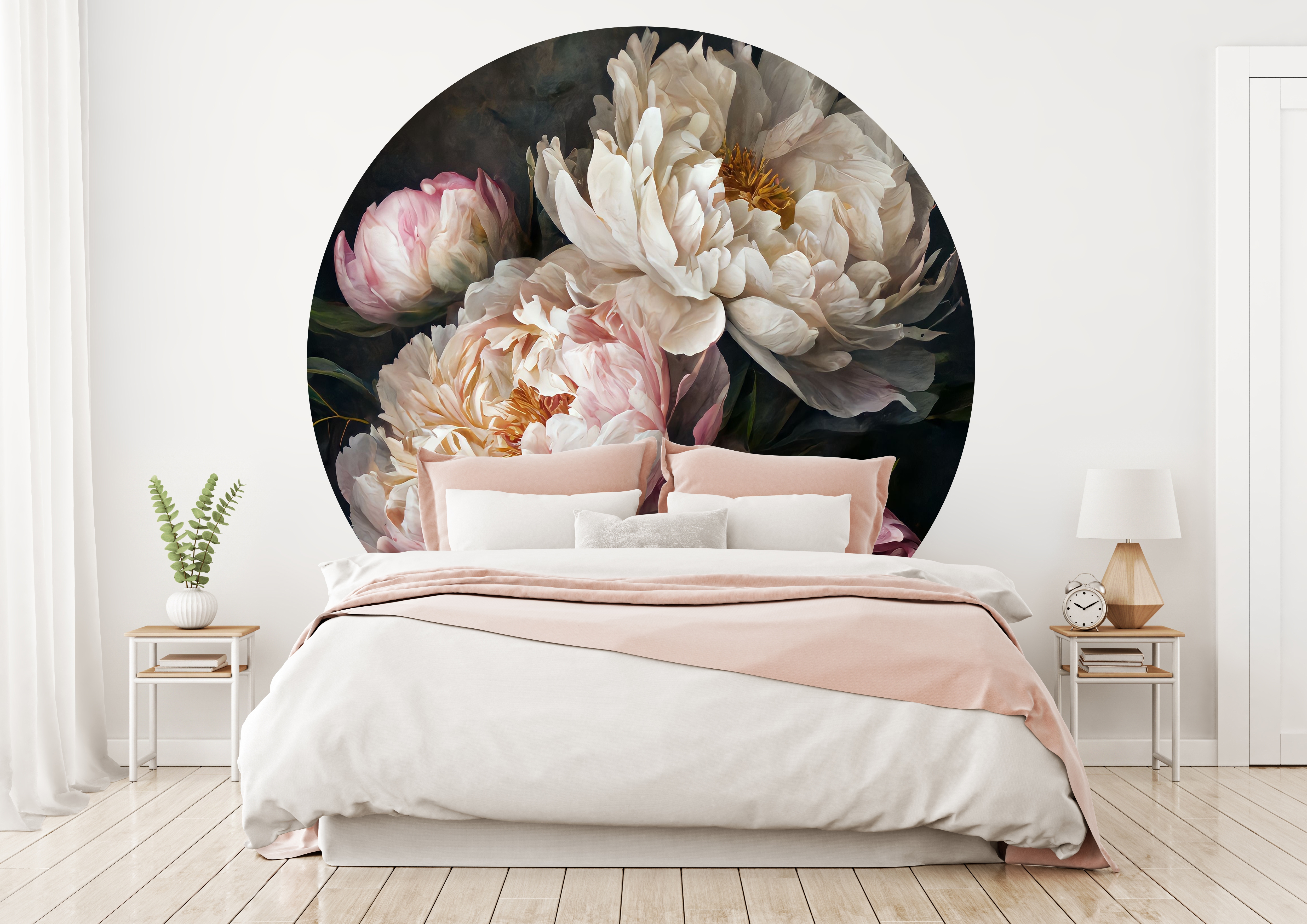 Väggklistermärken - Rosa Pionblommor / Cirkel