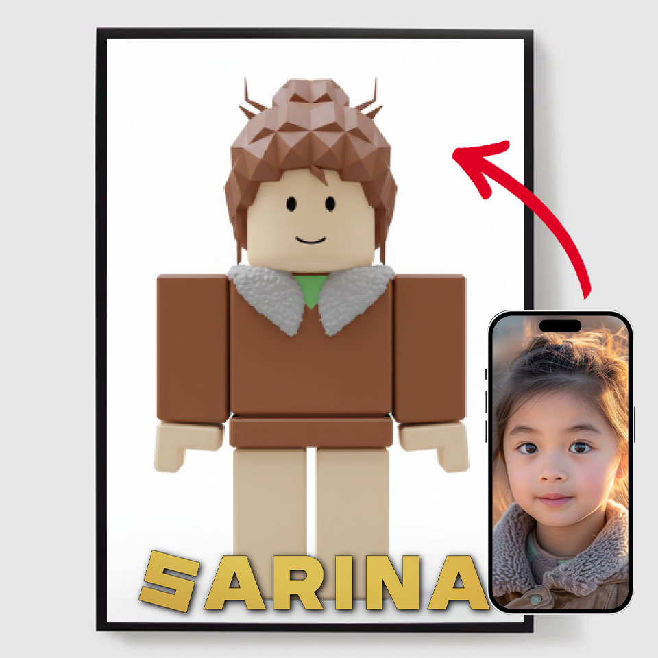 Personlig Poster - Blockstil Spel Avatar - AI Poster