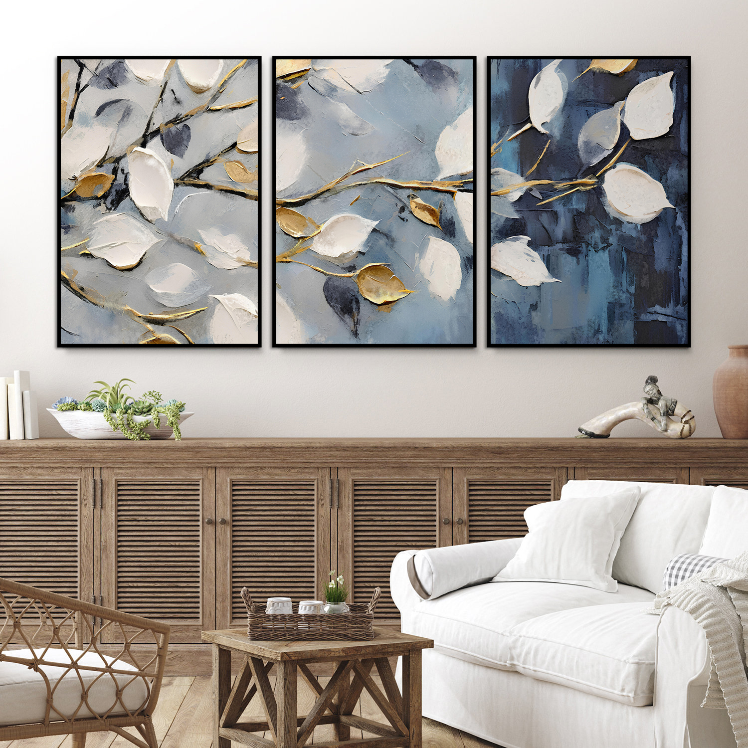 Posters – Vita och gyllene blad / Set med 3