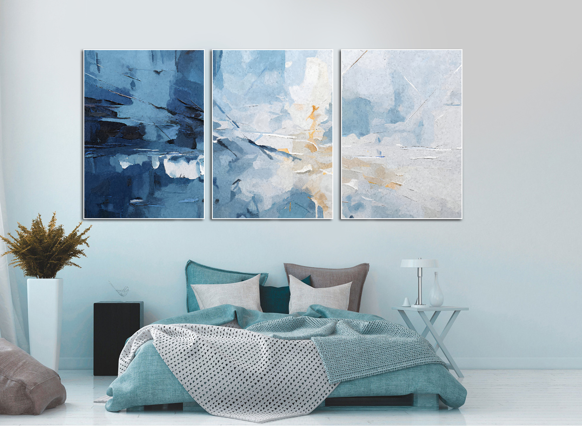 Posters – Modern konst – Blå stänkkonst / Set med 3