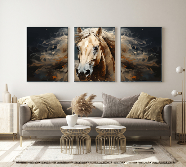 Posters – Modern konst – Ljusbrun häst / Set med 3