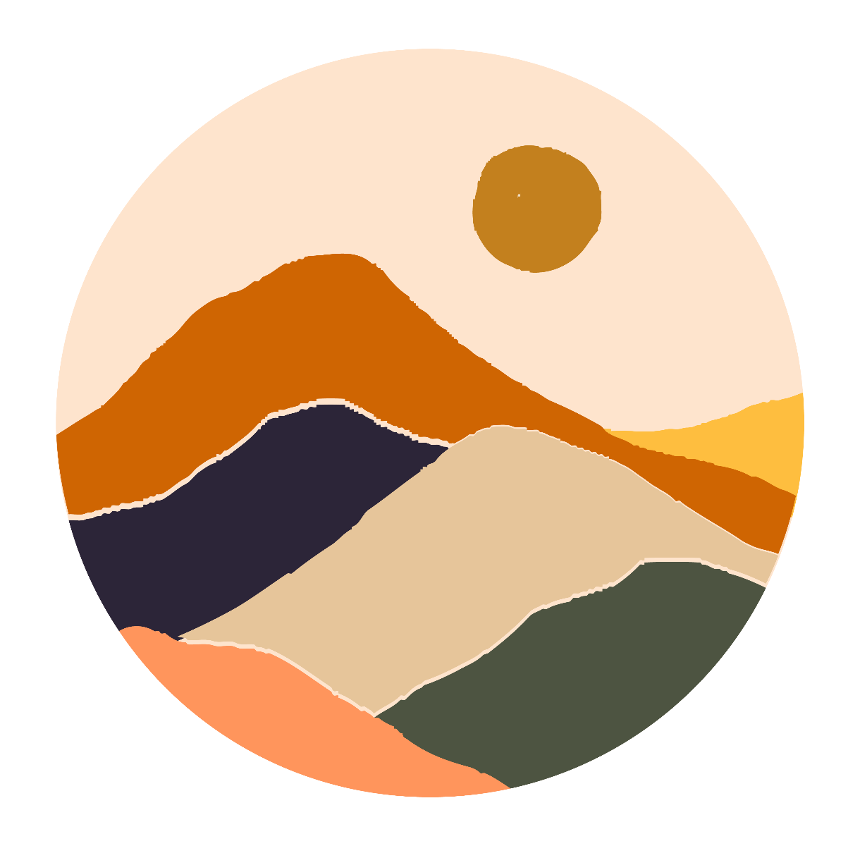 Väggklistermärken - Blå och gula berg / cirkel