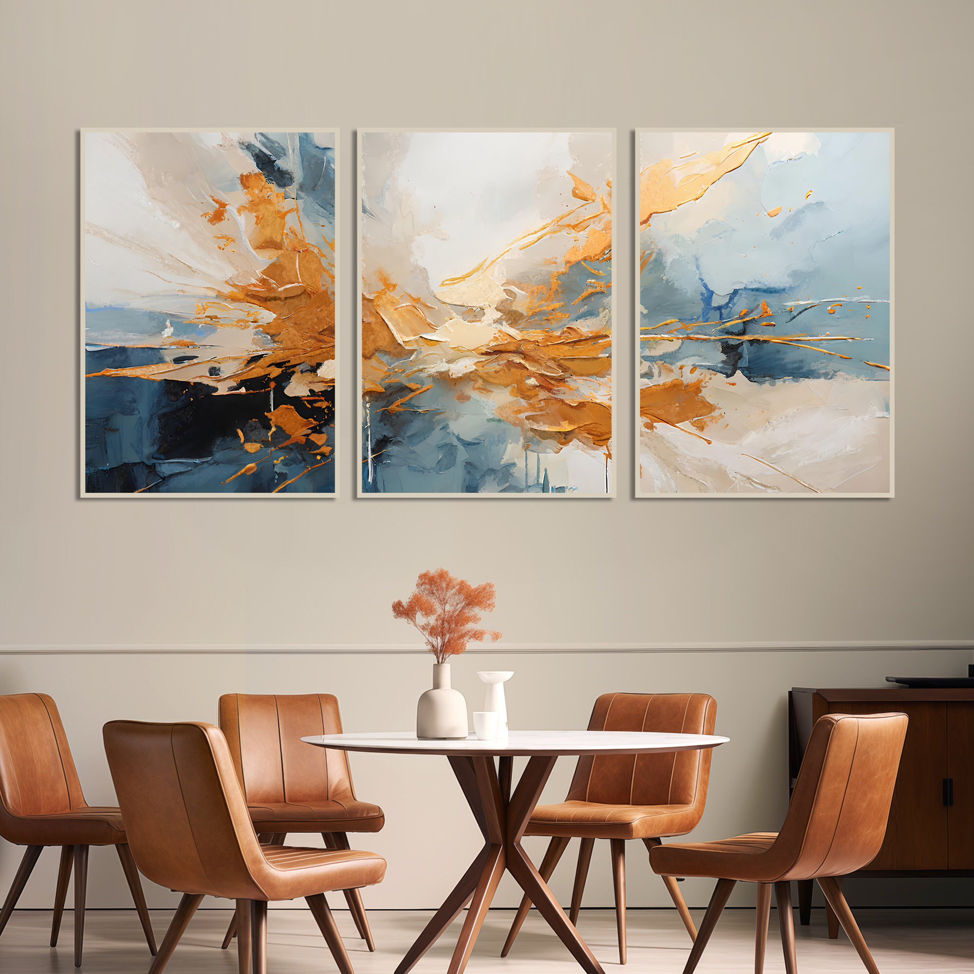 Affischer - Modern konst - Gul stänkkonst / Set om 3