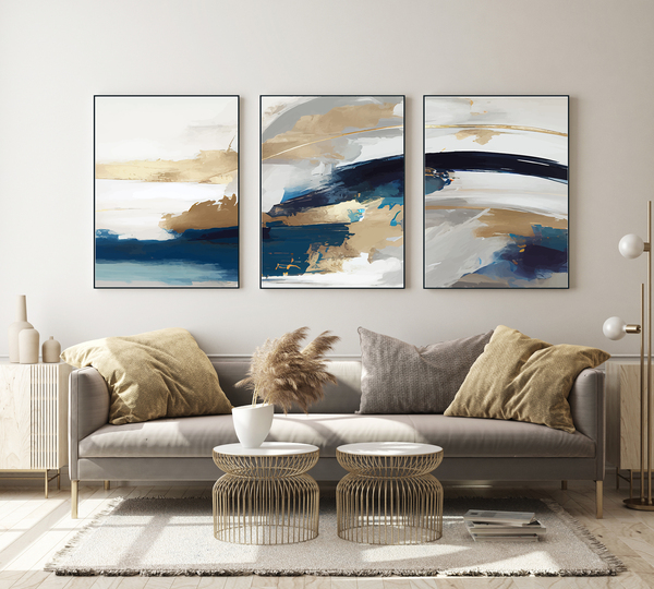 Posters – Gyllene och blå stänkkonst / Set om 3