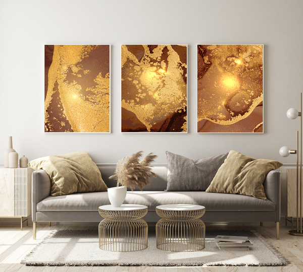 Posters -   Guld och brunt / Set om 3