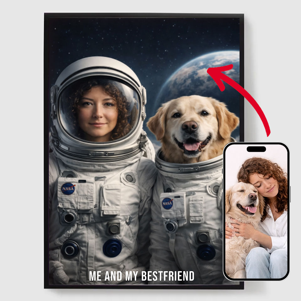 Personlig Poster - Anpassat Astronautporträtt med Husdjur - AI Poster