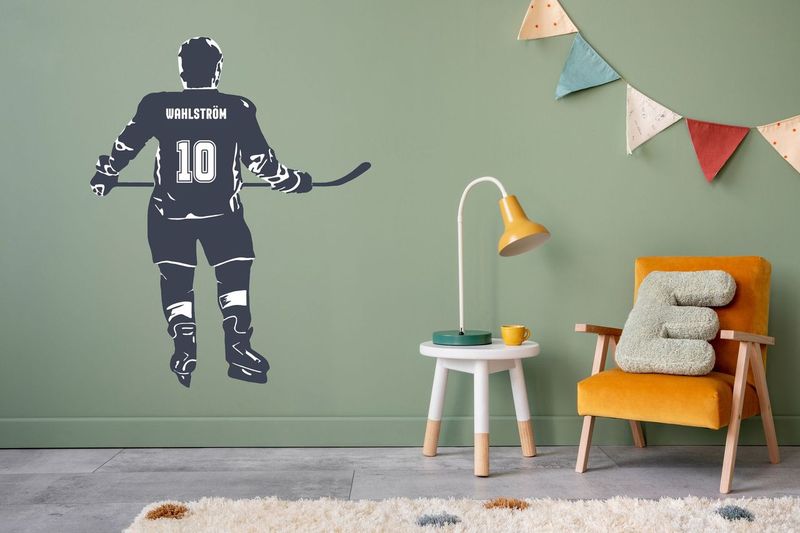 Väggdekal - Hockeyspelare / Personlig / Vit kontur