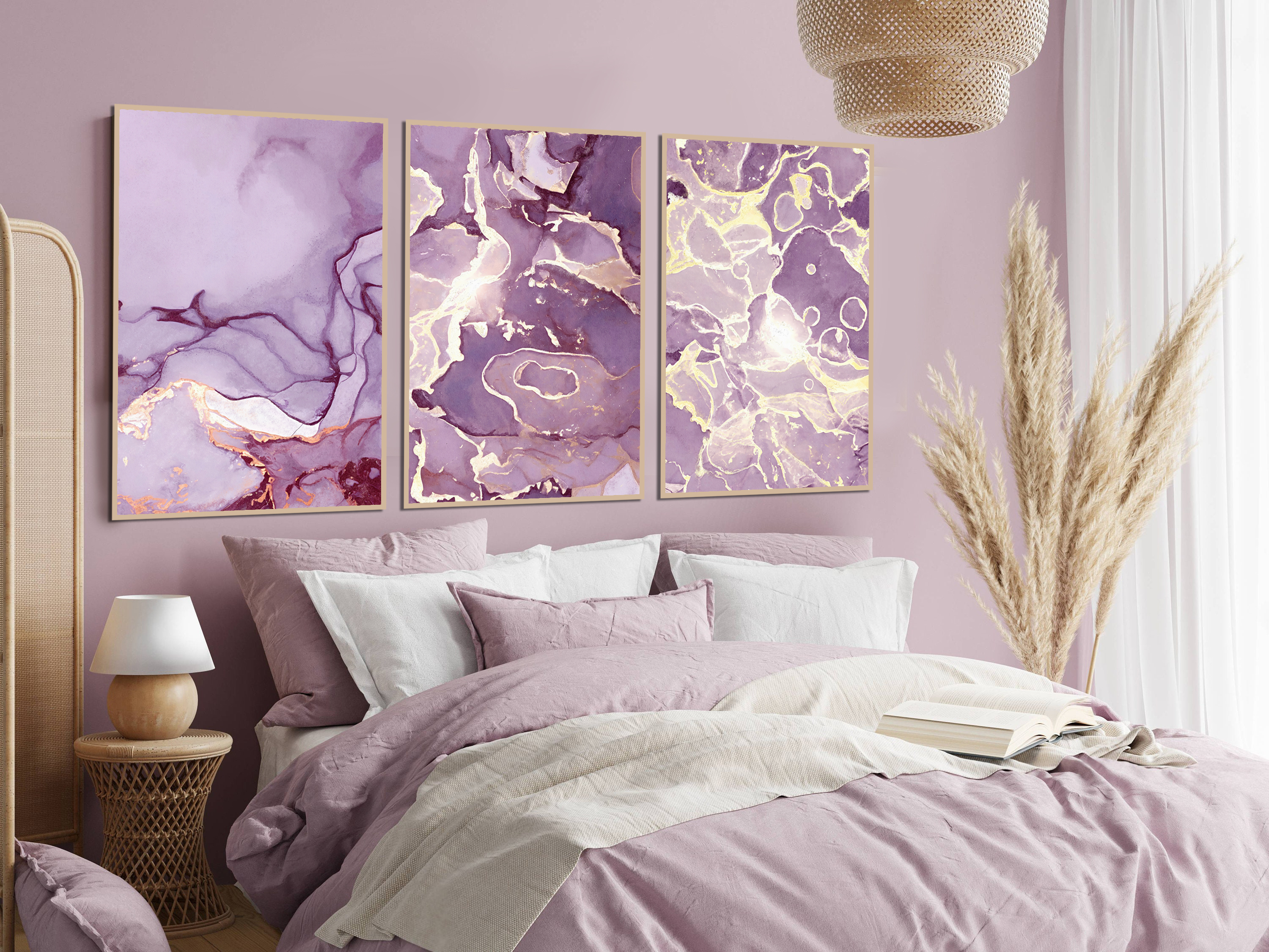 Posters -  Rosa lila marmormönster  / Set med 3