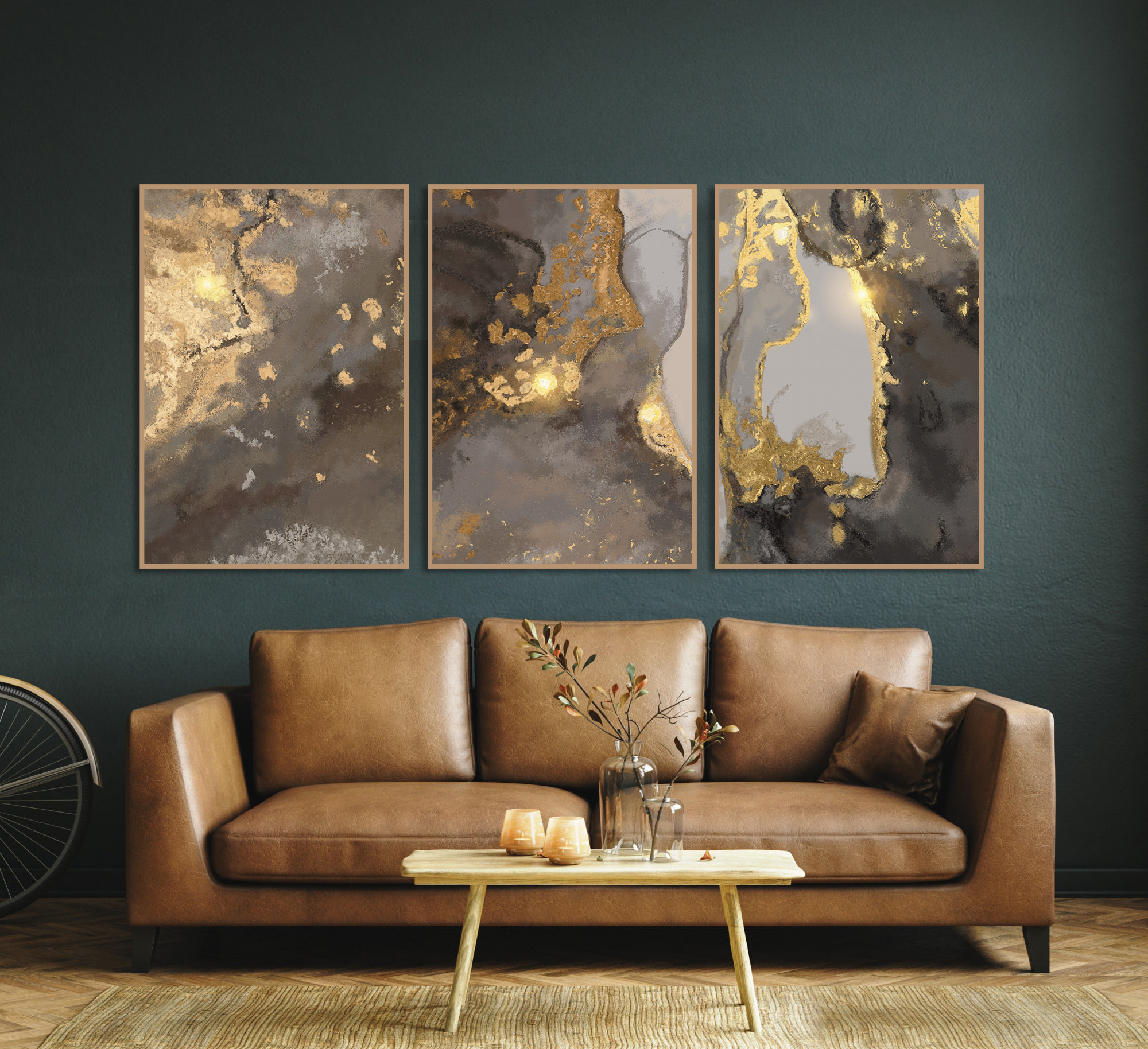 Posters -   Svart gyllene mönster / Set med 3