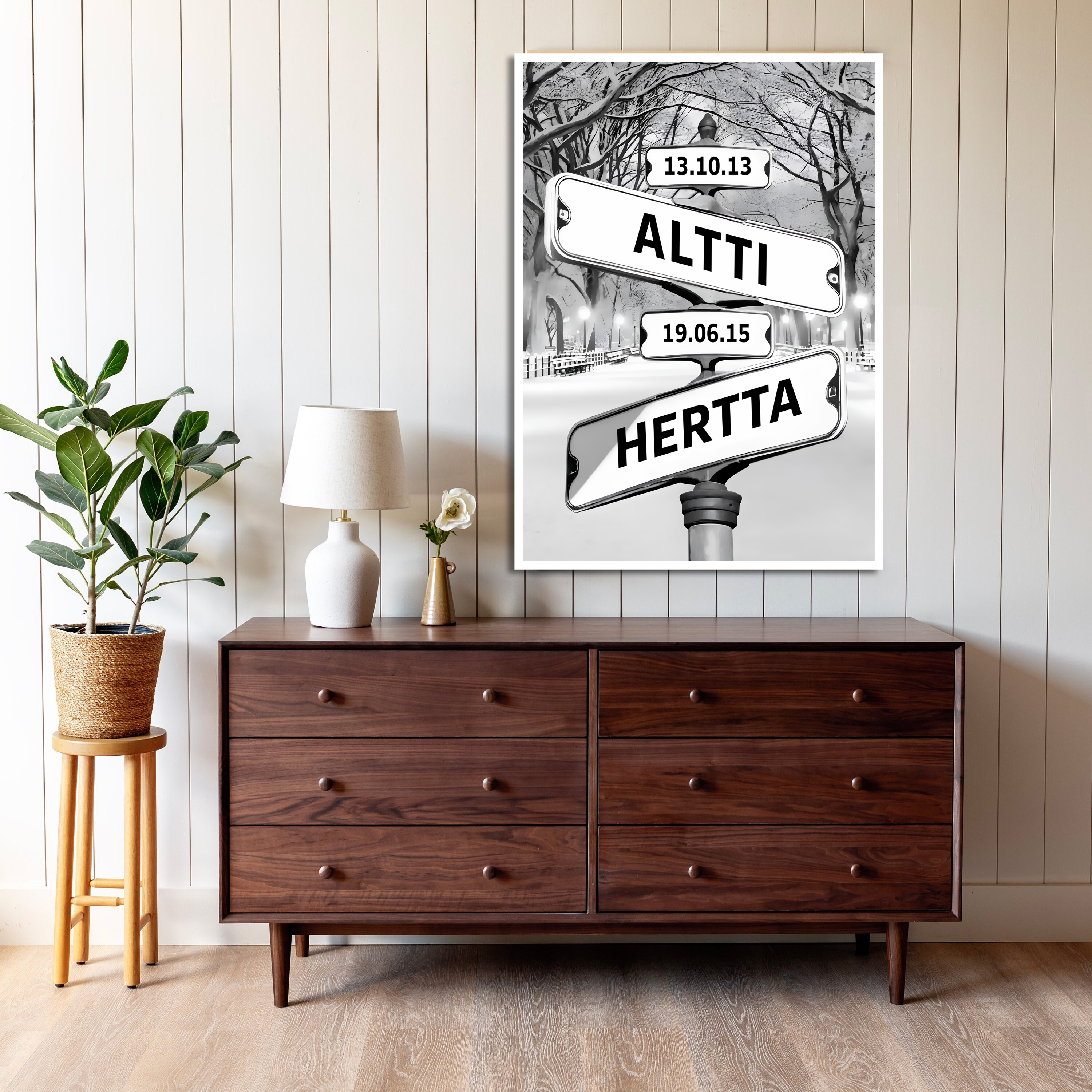 Affisch - Vägskyltar / Personlig med Namn och Datum / Snö