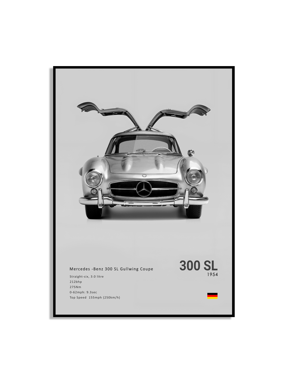 Affisch – Lyxig svartvit sportbil / 300 SL 1954 / Grå