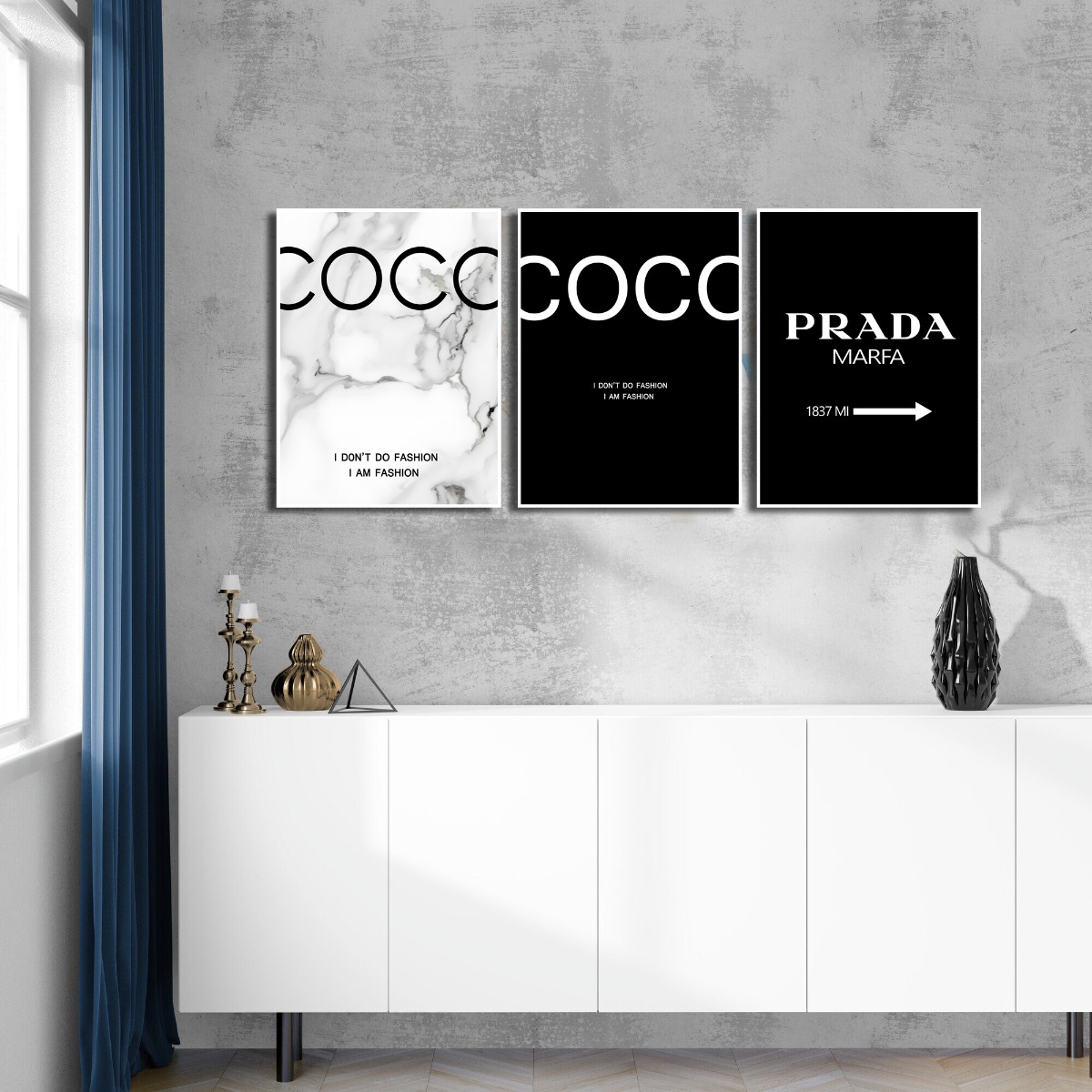 Affischer – COCO, PRADA / Svartvitt / Set om 3