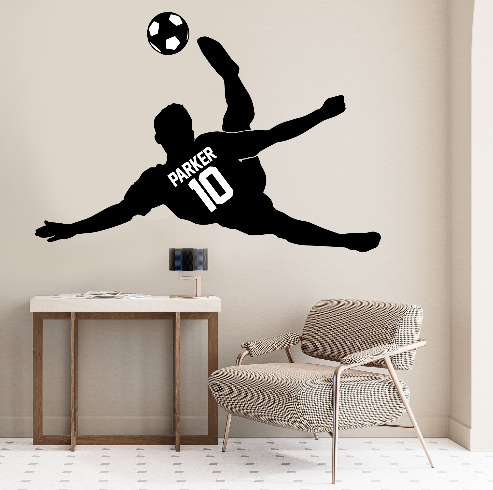 Väggklistermärke - Fotbollsspelare med namn och nummer / Personlig