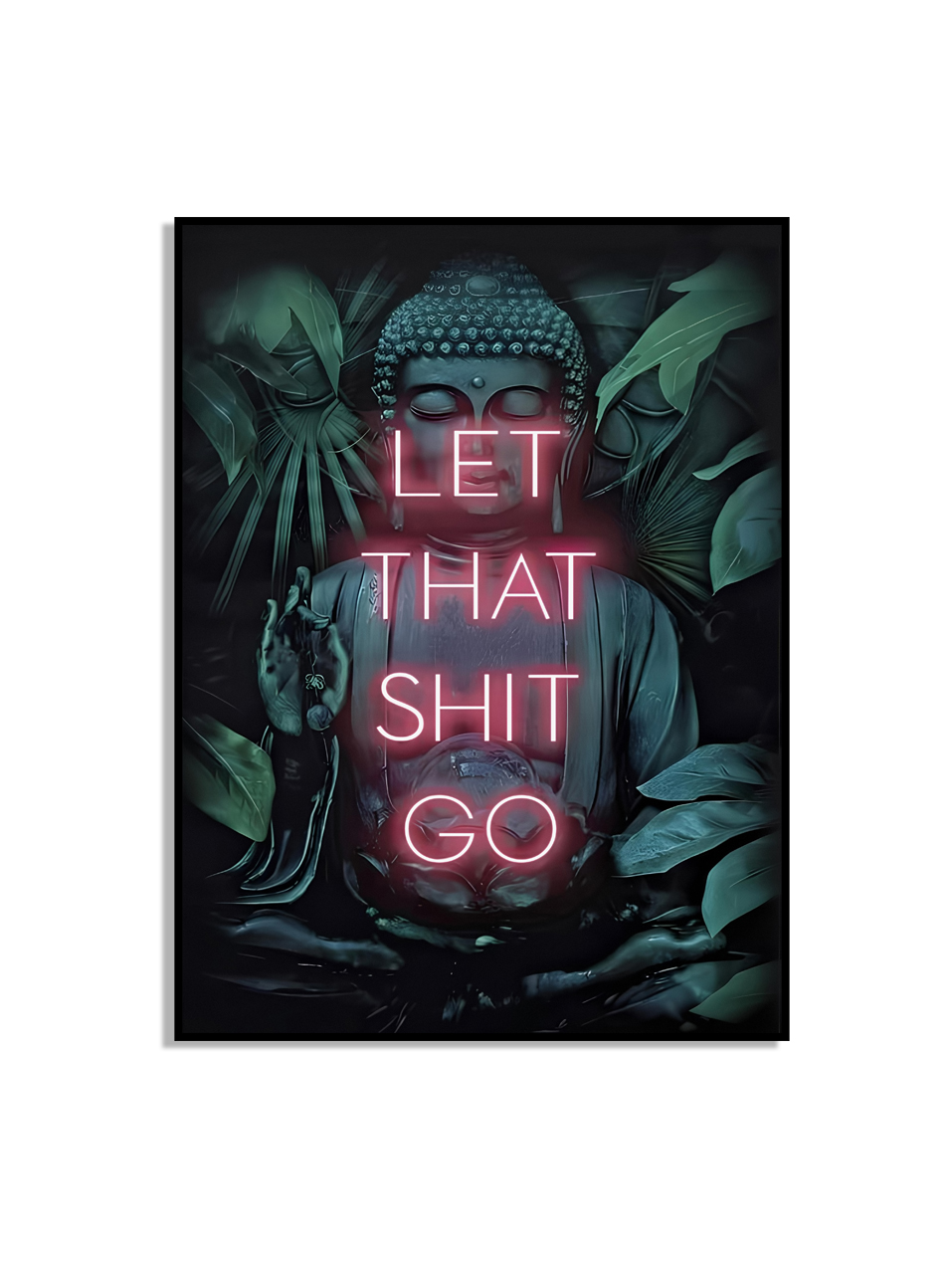 Buddha-affisch med neontext