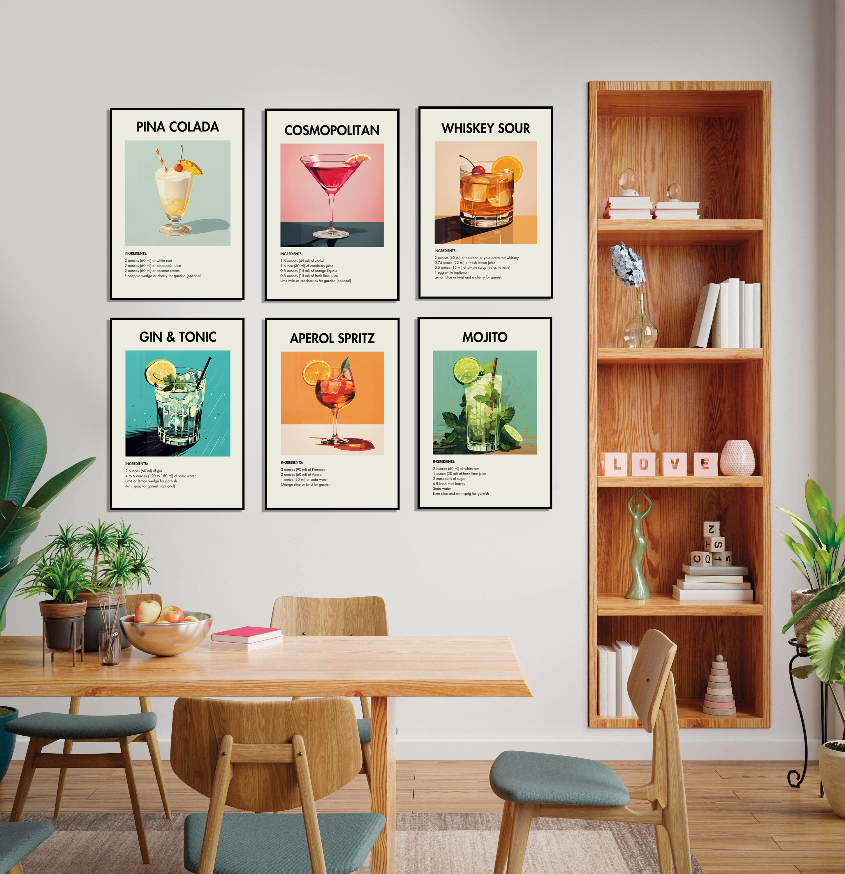 Cocktail-receptaffischset - Set om 6