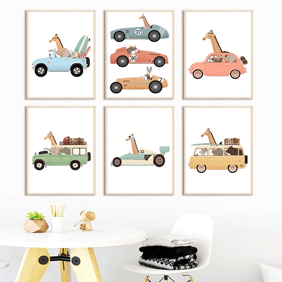 Posters - Djur i bilen / Set om 6