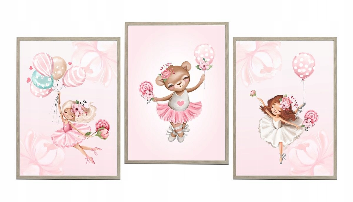 Posters - Ballerina, Björn med rosor / Set om 3