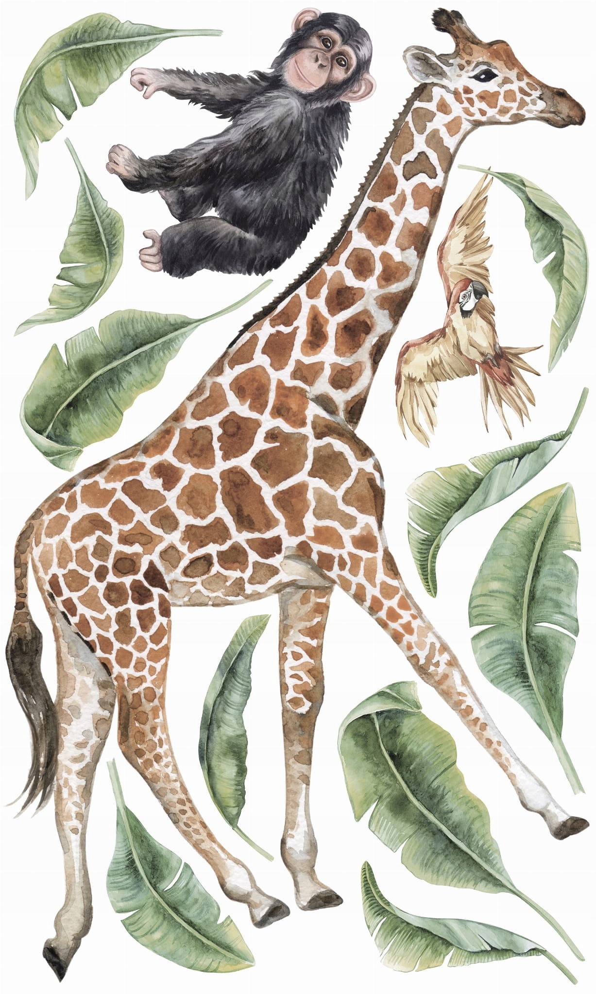 Väggdekal - Apa och giraff