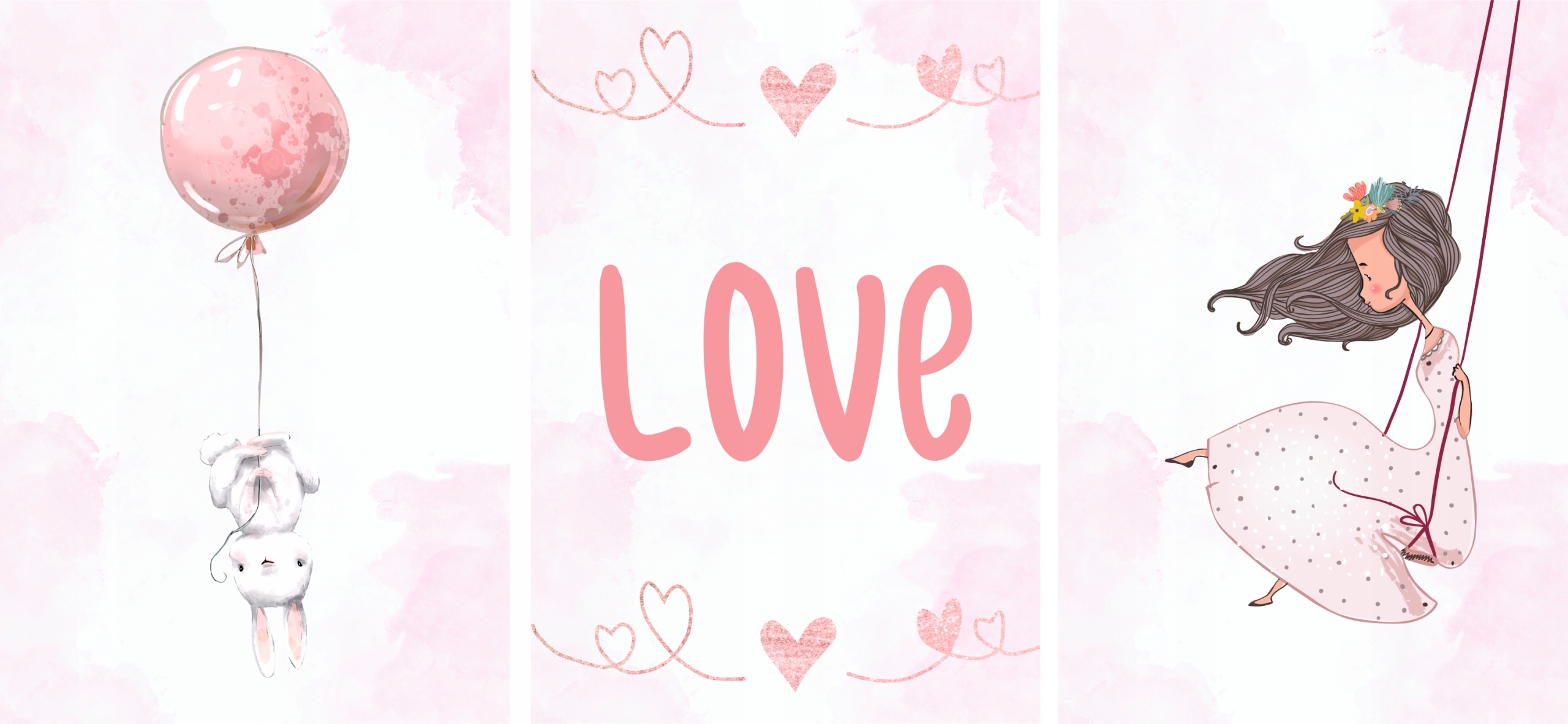 Posters - Rosa / Love / set med 3