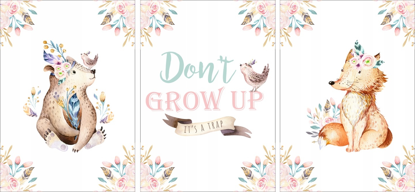 Posters -  Skogsdjur / Don't Grow Up / set med 3