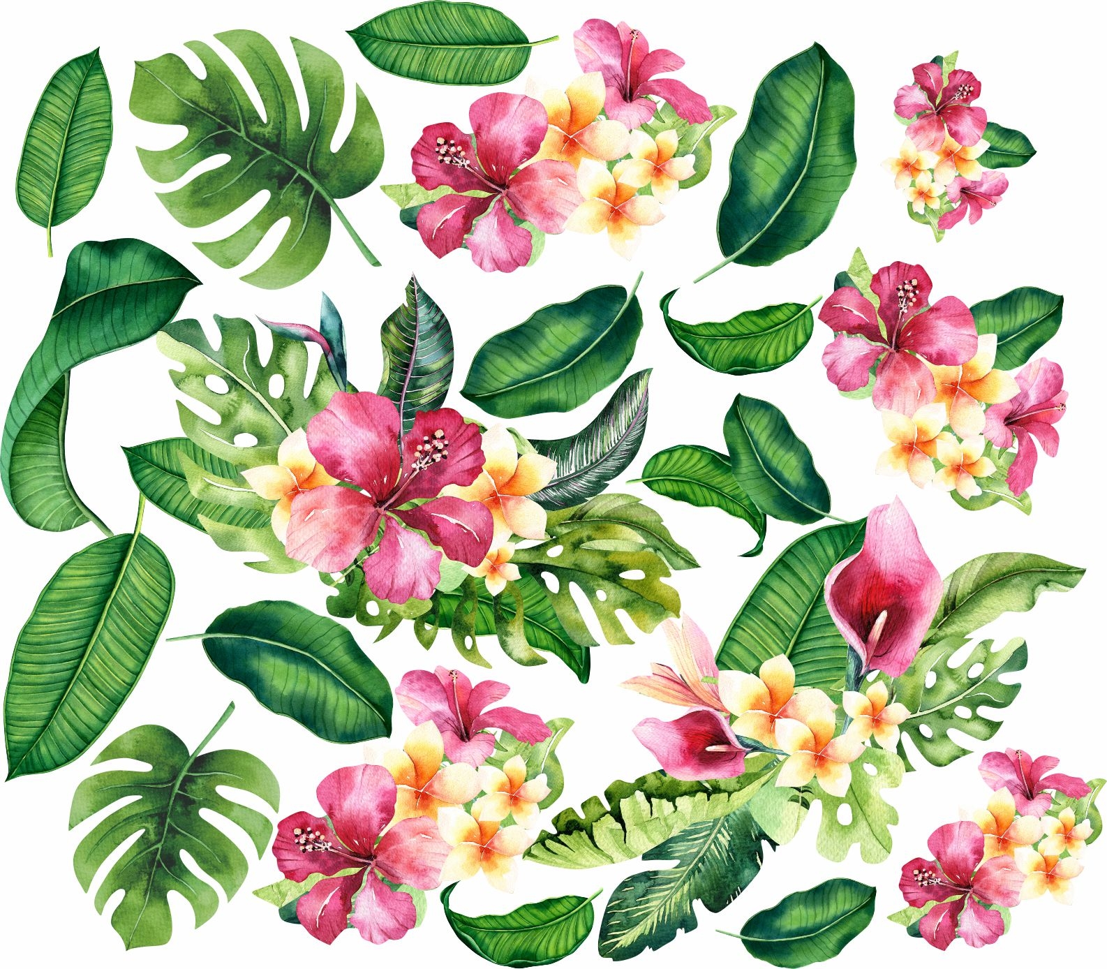 Väggdekal - Blad och blommor