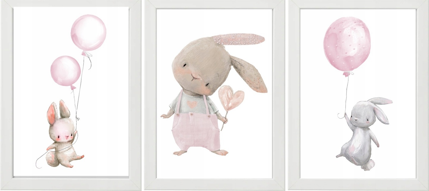Posters - Rosa kanin / Set om 3