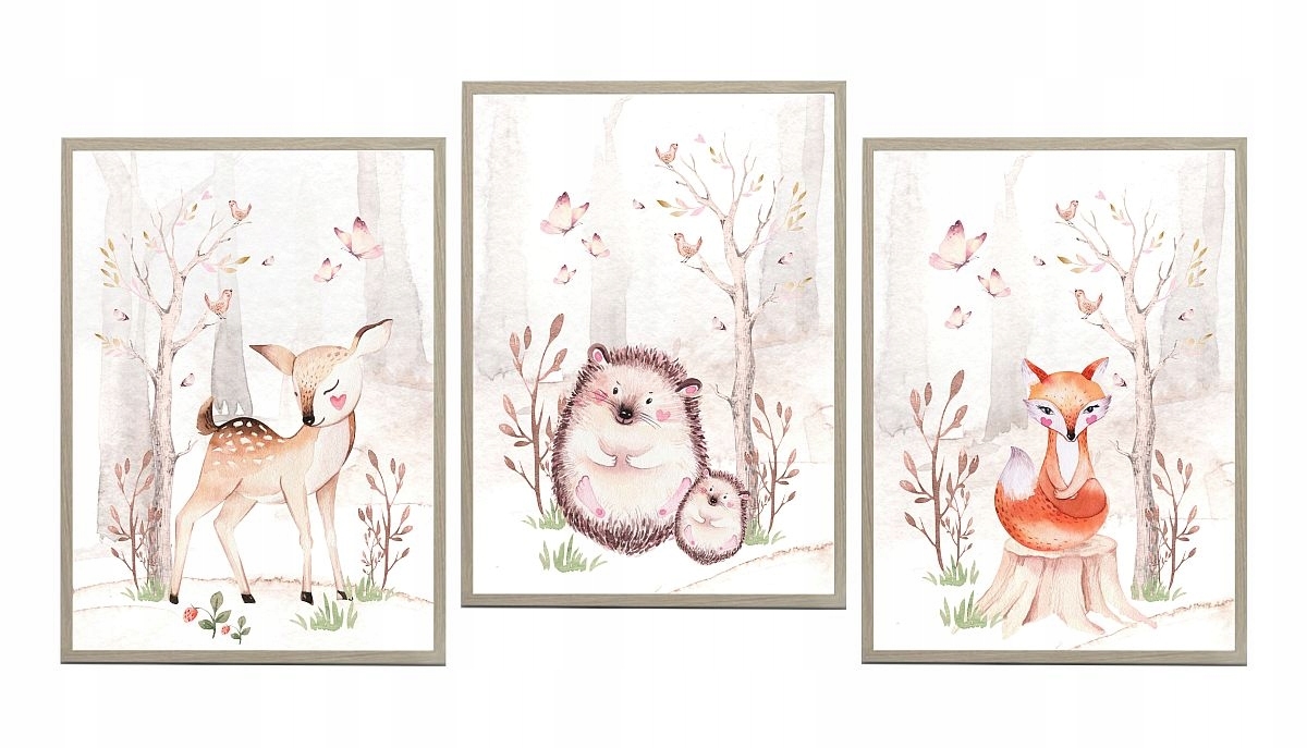 Posters - Hjort, Piggsvin, Räv / Set med 3