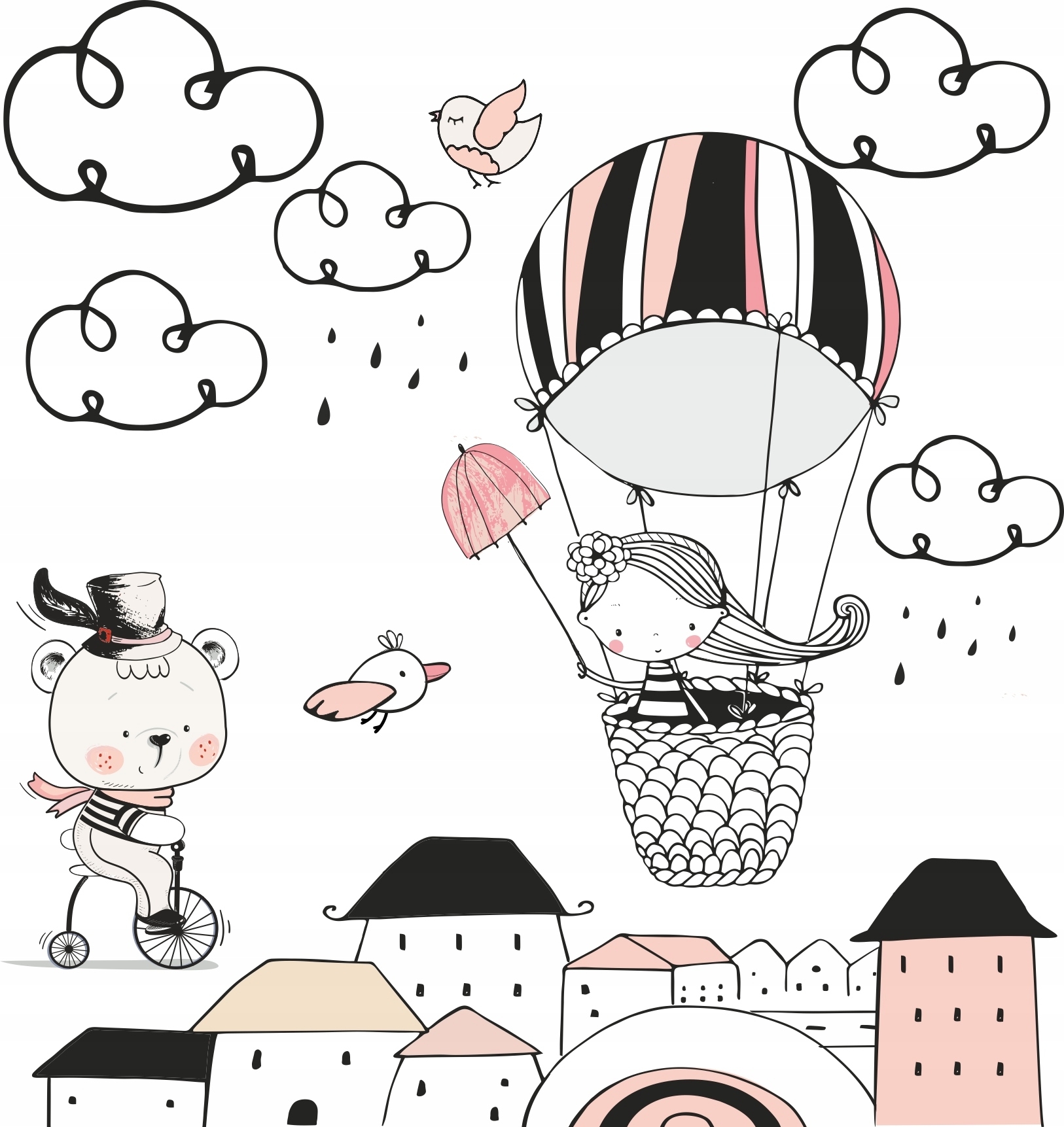 Väggdekal - Djur, ballonger, moln, stjärnor