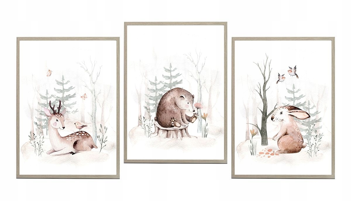 Posters - Rådjur, björn, kanin / set om 3