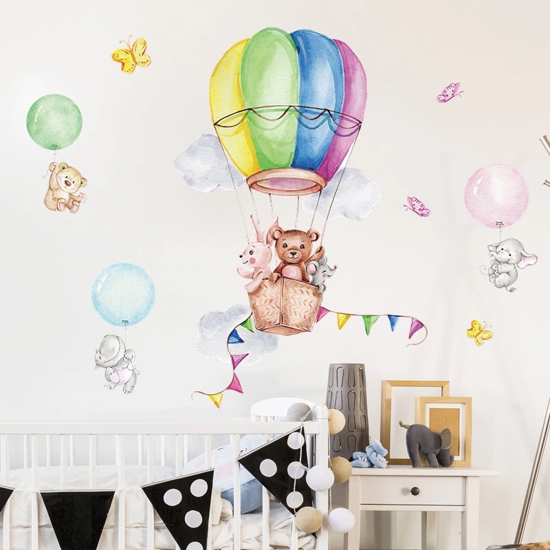 Väggdekal -  Djur I Varmlufts Ballong