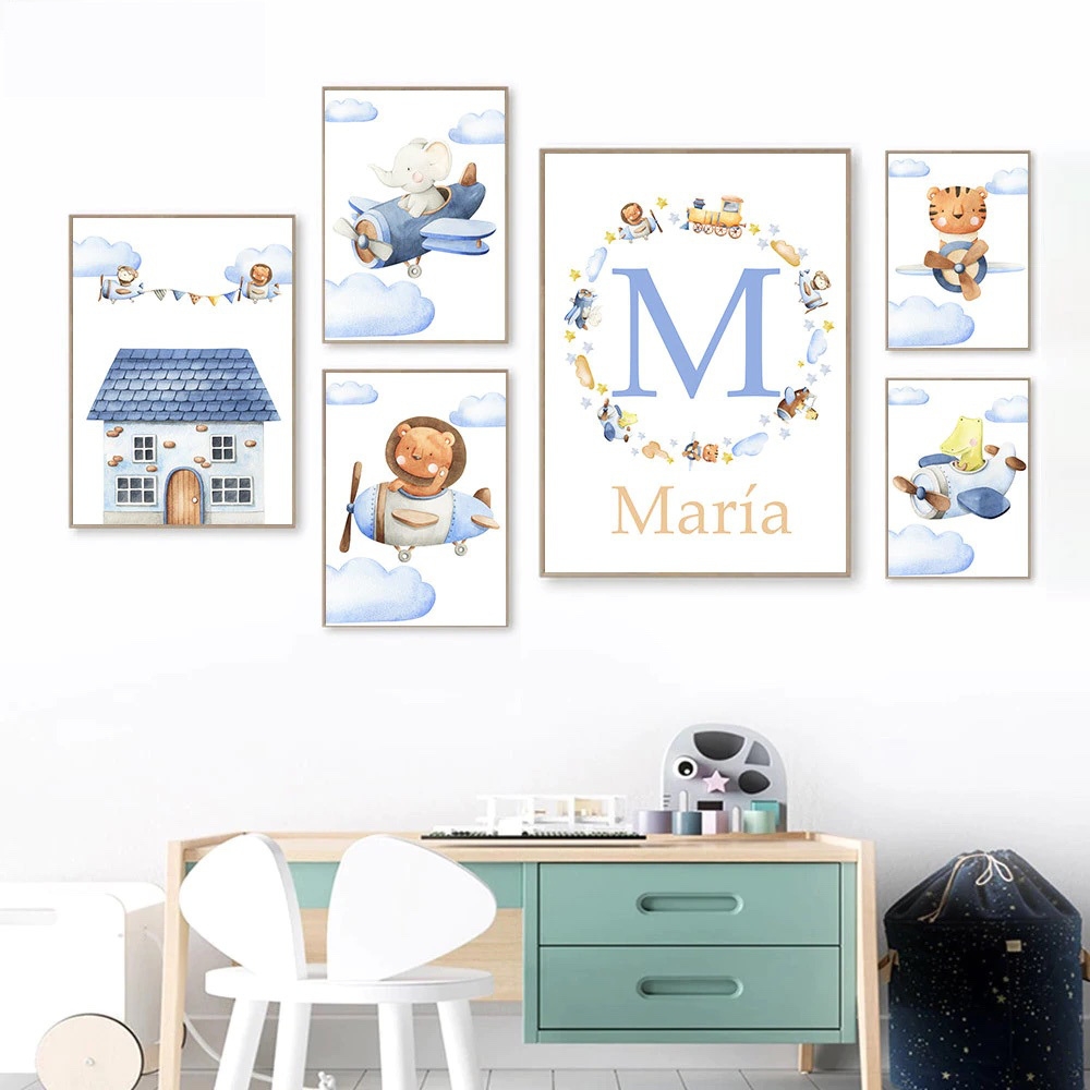 Posters - Moln och djur i planet / Personlig / Set om 6