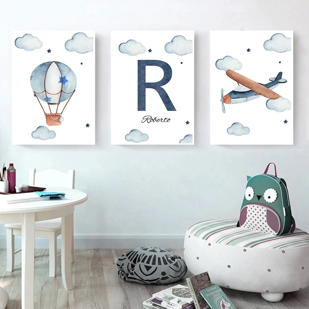 Posters - Luftballong och Flygplan / Personlig / Set om 3