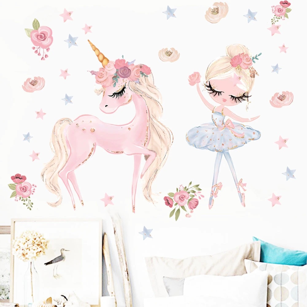 Väggdekal - Ballerina och Unicorn