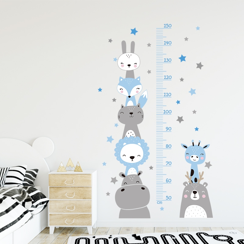 Väggdekal - Boho Animals Blue / Höjdmått