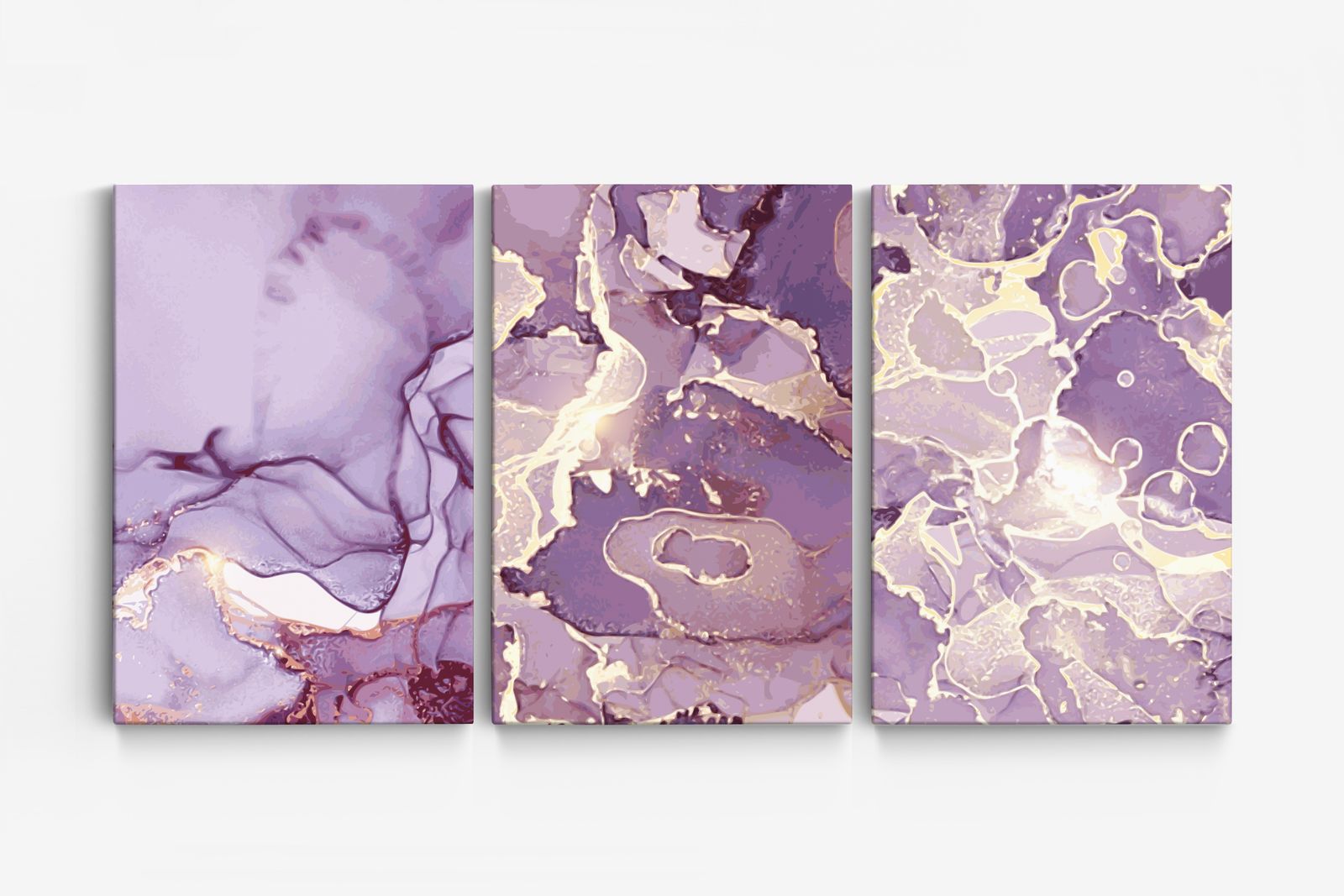 Lila Abstrakt Canvas - Set om 3