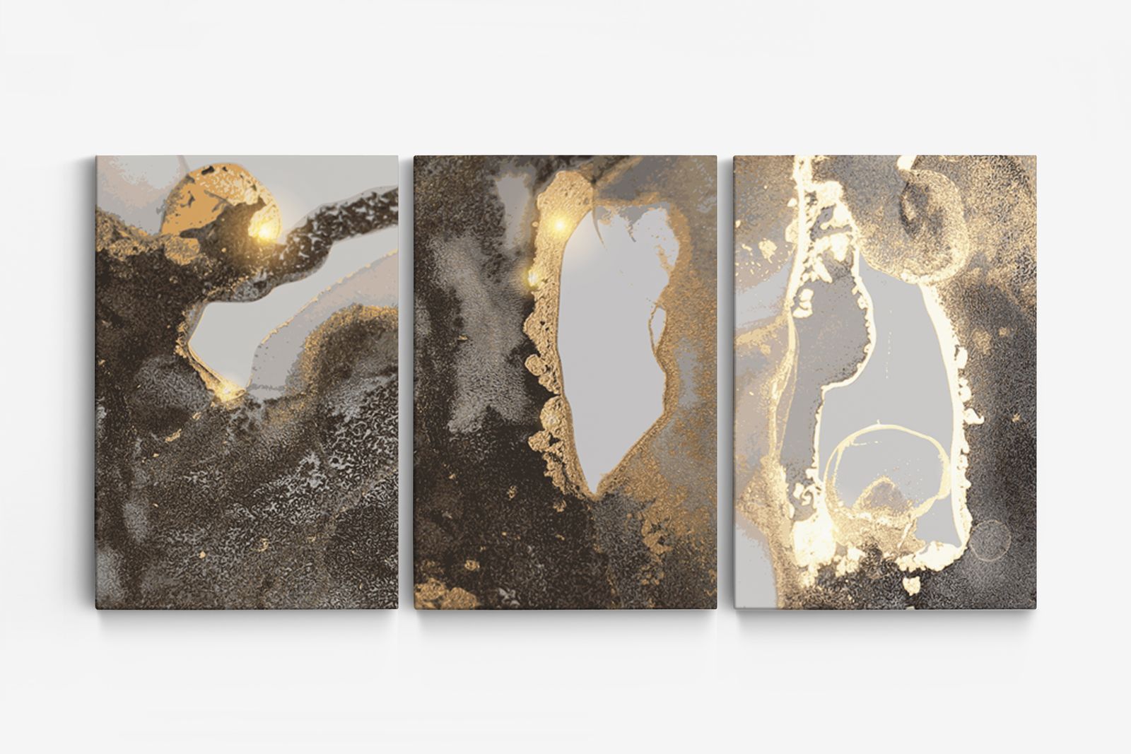Abstrakt Guld Konst Canvas - Set of 3