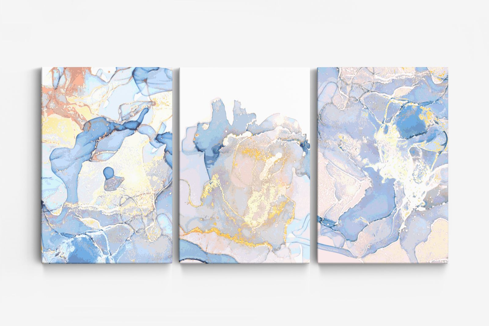Abstrakt Blå Guld Canvas - Set av 3