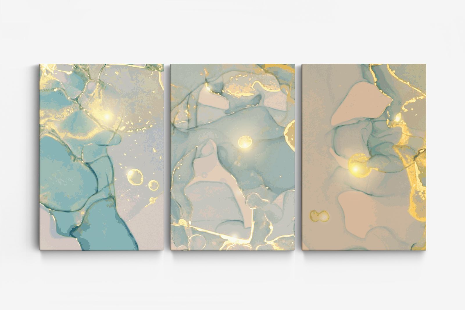 Abstrakt Blå och Guld Canvas - Set av 3