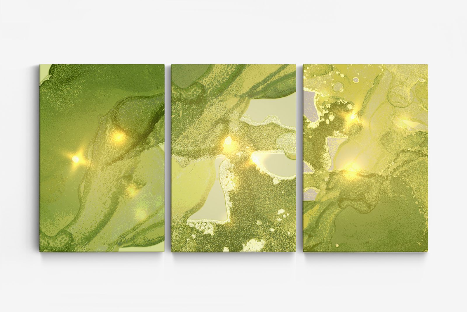 Grön Abstrakt Konst Canvas - Set av 3