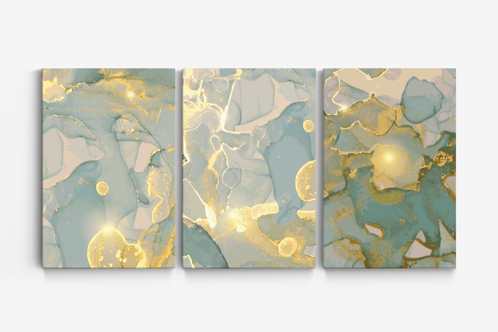 Abstrakt Guld och Teal Canvas - Set av 3