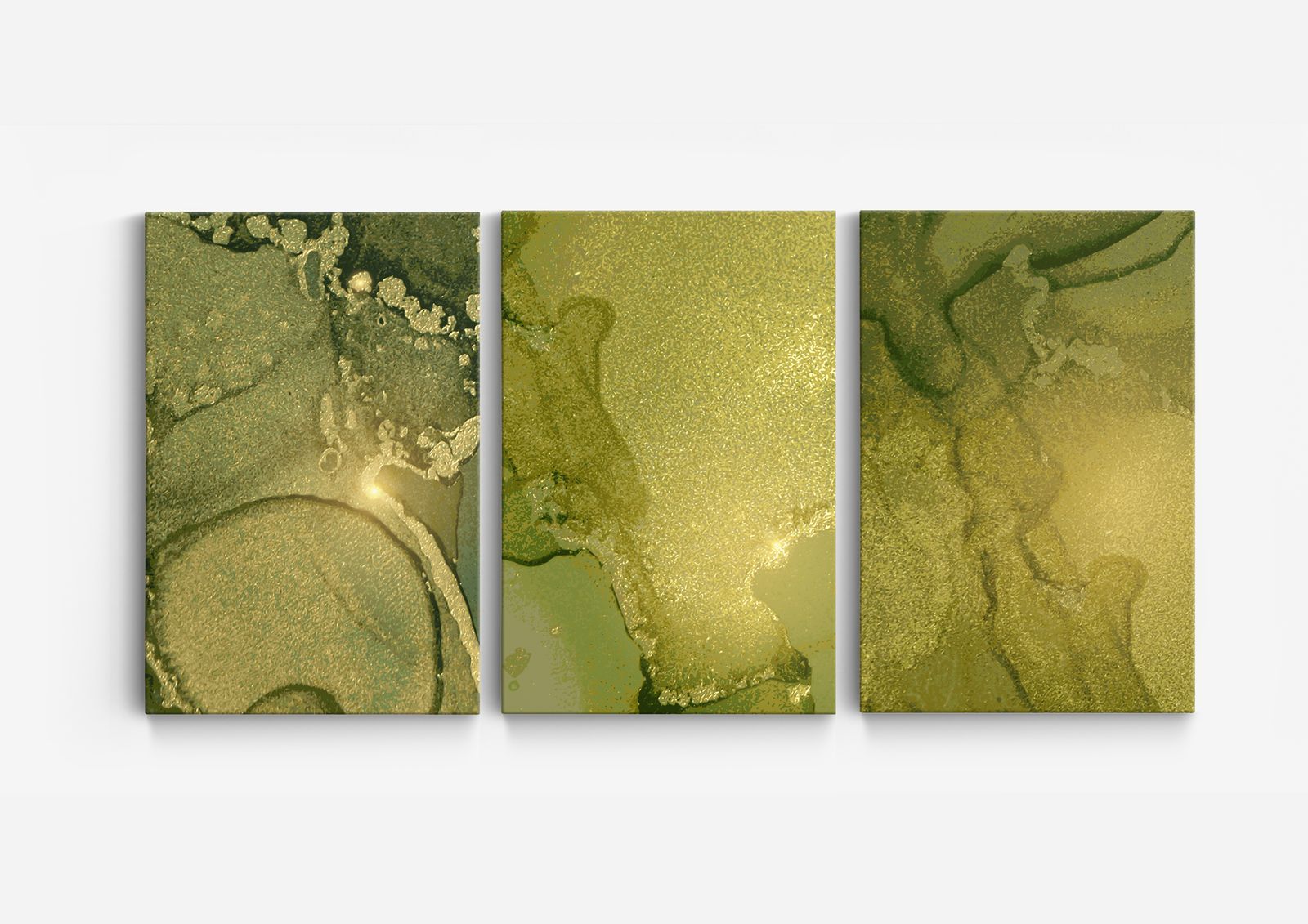 Abstrakt Grön Landskap Canvas - Set om 3