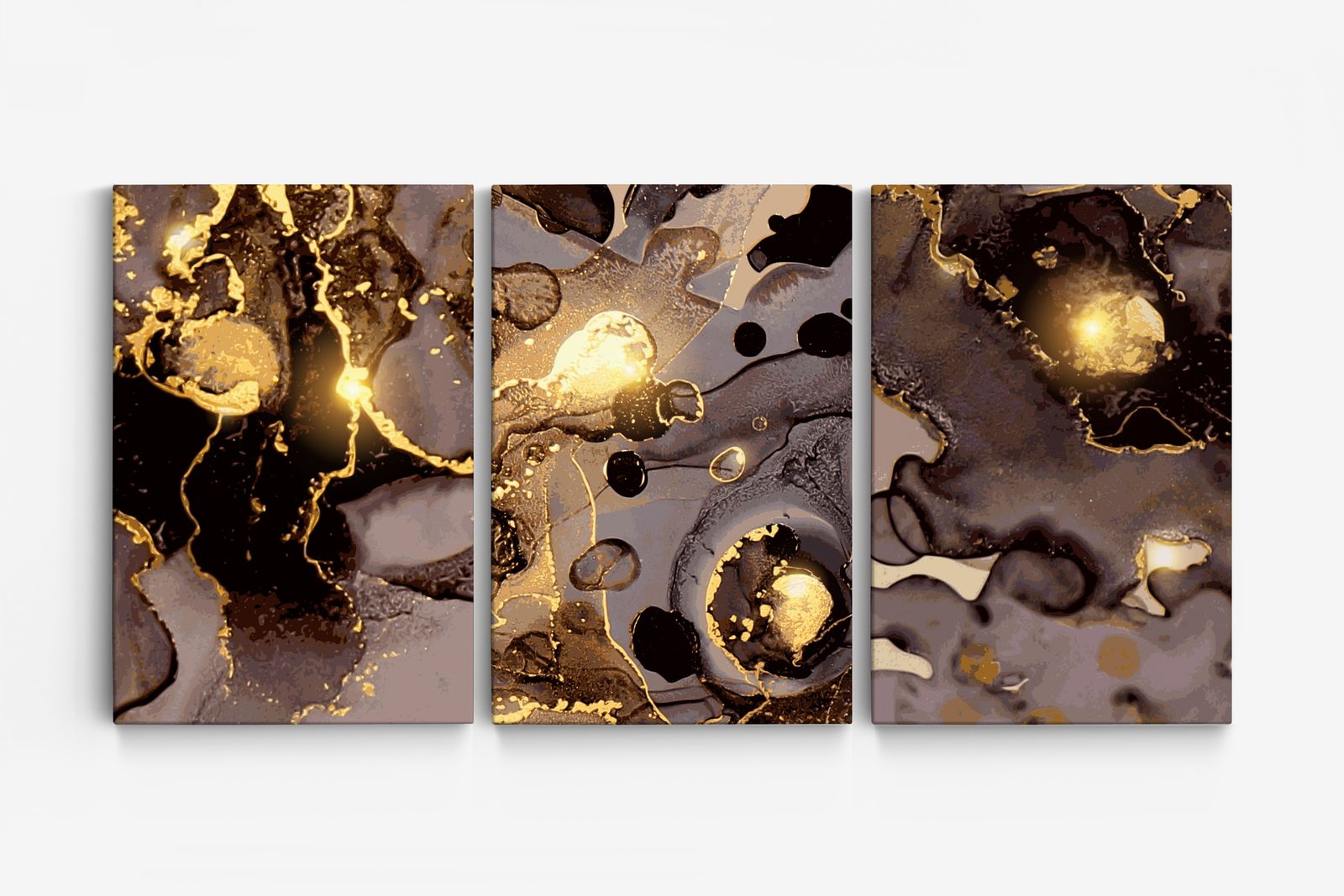 Abstrakt Guld Canvas Konst - Set av 3