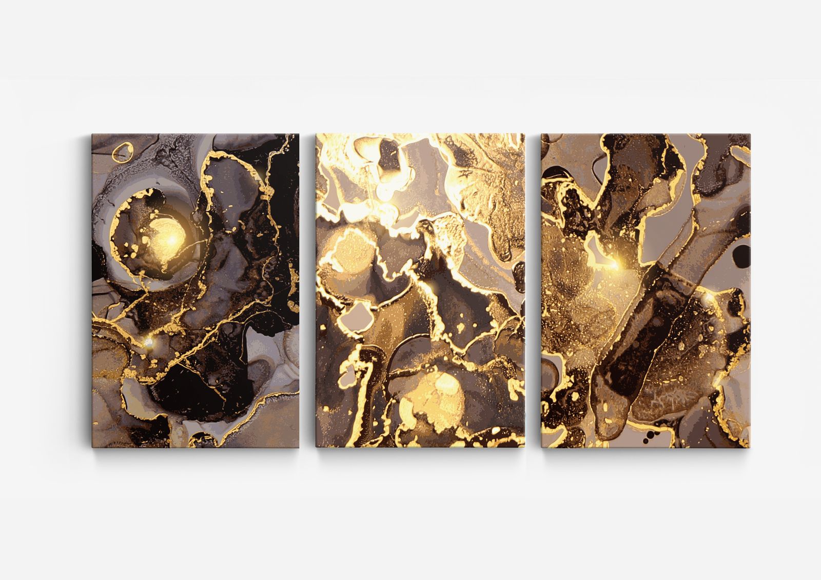 Abstrakt Guld Canvas Konst - Set of 3