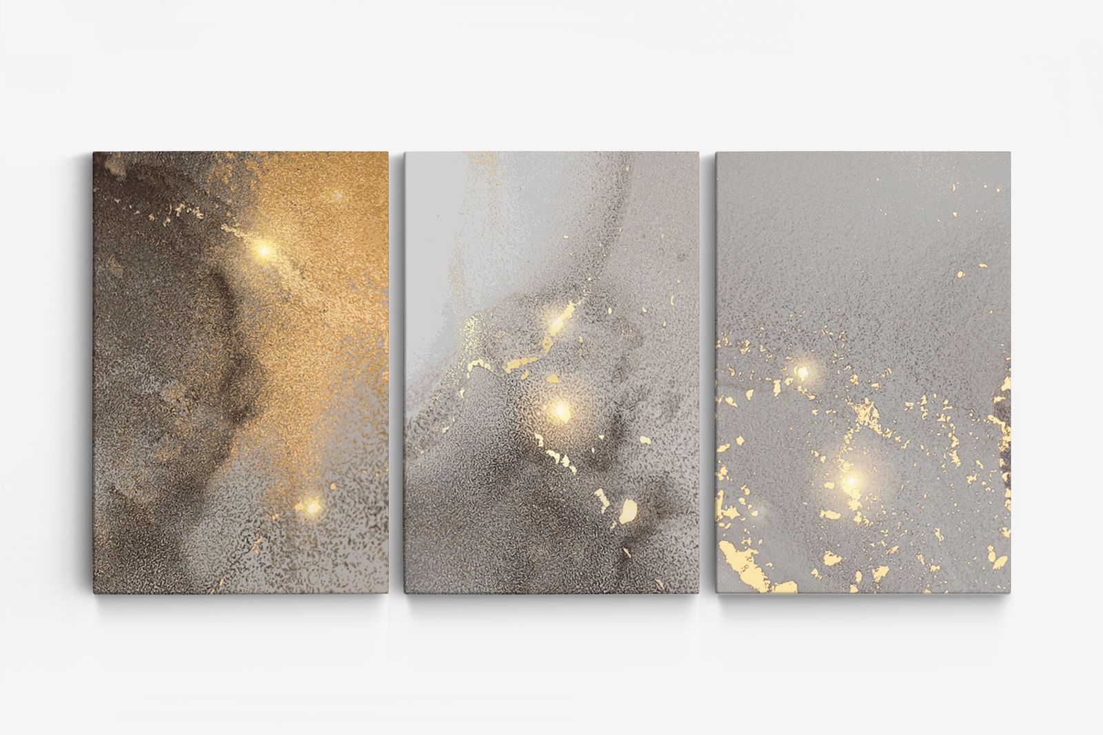 Abstrakt guld och grå canvas - Set av 3