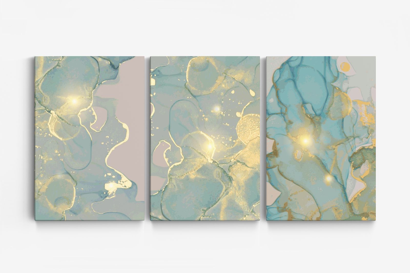 Abstrakt Blå och Guld Canvas - Set of 3