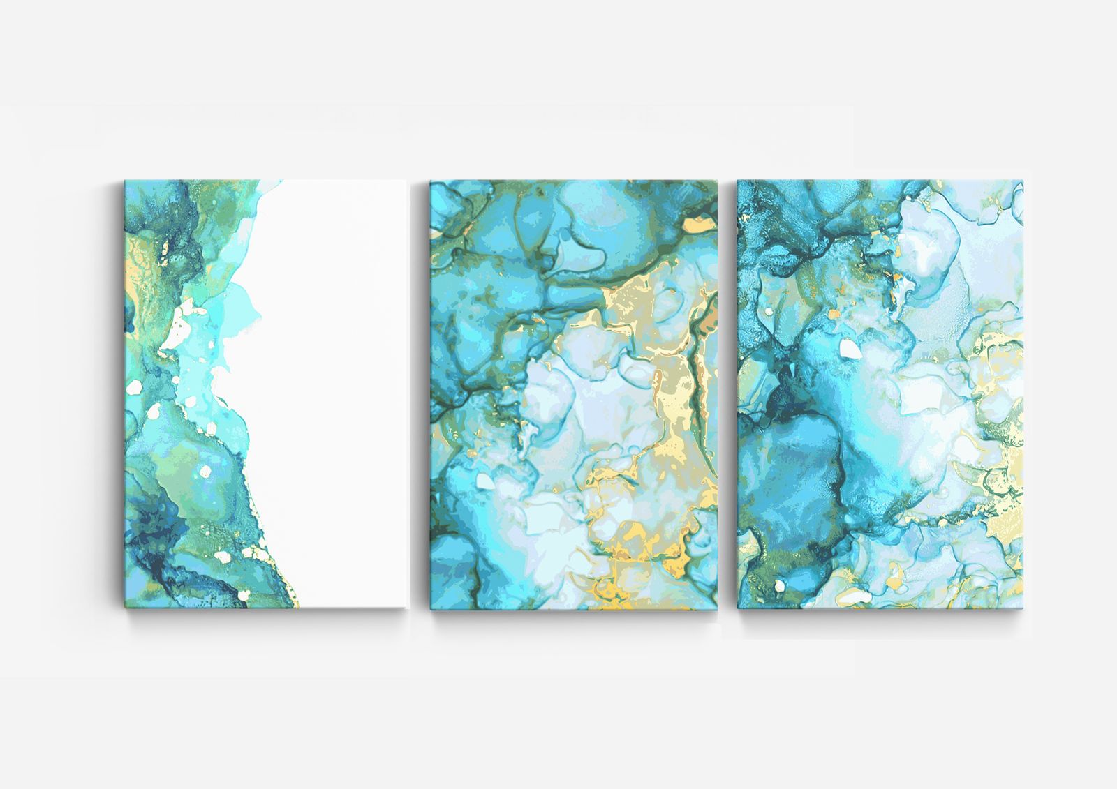Abstrakt havsblå canvas - Set om 3