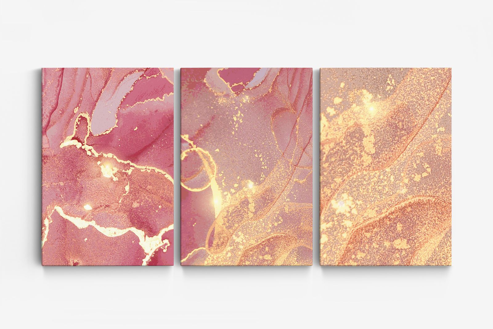 Abstrakt Rosa och Guld Canvas - Set av 3